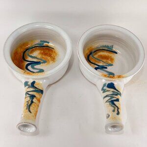 Brenner Tolliver Pottery Handcrafted White Stoneware Soup Bowl Hollow Handle